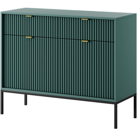 Commode NANAIMO KSZ104 - Verte - Poignées dorées - 2 Tiroirs - Largeur 104 cm, Hauteur 83 cm, Profondeur 39 cm (1/5)