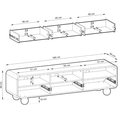 Meuble TV KAMLOOPS - Cachemire - Arrondi - 3 Tiroirs - Largeur 160 cm, Hauteur 44 cm, Profondeur 39 cm (1/4)