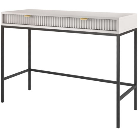 Coiffeuse NANAIMO - Grise - Poignées en Or - Deux Tiroirs - Largeur 104 cm, Hauteur 77 cm, Profondeur 50 cm (1/5)