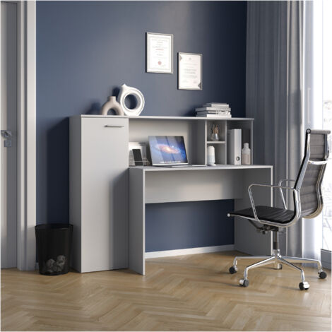 Bureau FAUSKE - Spacieux - Avec tiroir - Blanc - Largeur 153 cm, Hauteur 116 cm, Profondeur 54 cm (1/4)