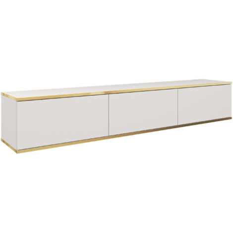 Meuble TV Banff RTV175, façade lisse blanche, chêne artisanal, largeur 175 cm, hauteur 30 cm, profondeur 32 cm (1/3)