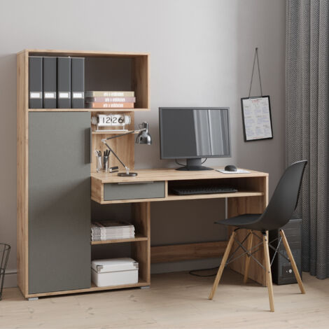 Bureau KLEPP - Spacieux - Tiroir - Chêne Wotan - Gris - Largeur 150 cm, Hauteur 149 cm, Profondeur 92 cm (1/3)