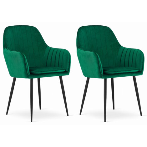 Chaise PRAIANO velours vert avec accoudoirs, pieds en métal, pour salon, bureau, chambre à coucher, 2 pièces, dimensions 58x87x57 cm, charge jusqu'à 110 kg (1/5)