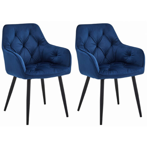 Chaise IRGOLI bleu marine en velours avec accoudoirs pieds en métal noir pour salon, cuisine, salle à manger, 2 pièces, charge jusqu'à 110 kg (1/5)