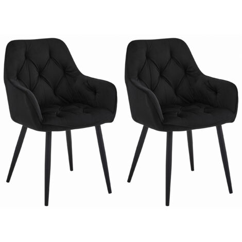 Chaise IRGOLI noire velours tapissée avec accoudoirs, pieds en métal, pour salon, cuisine, salle à manger, 2 pièces, charge maximale de 110 kg (1/5)