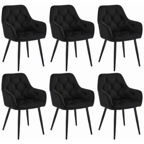 Chaise IRGOLI en velours noir avec accoudoirs pieds en métal pour salon et cuisine, 6 pièces, charge jusqu'à 110 kg (1/5)