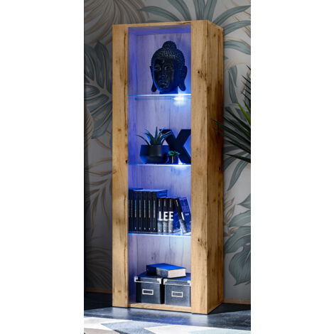 Armoire open vertical 159cm – Panneaux laminés résistants – 3 étagères en verre – Largeur 55cm x Profondeur 35cm – Pour salon et chambre (1/5)