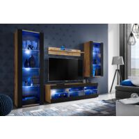 Ensemble de meubles de salon Tivoli Medio – Largeur 245cm x Hauteur 159cm x Profondeur 35cm – Panneaux laminés résistants – Éclairage LED intégré