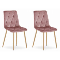 Chaise BOSA rose tapissée en velours avec des pieds métalliques de couleur bois, 2 pièces, pour le salon, la cuisine, dimensions 44x89x40 cm, charge jusqu'à 110 kg.