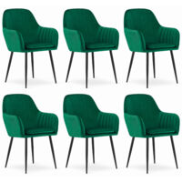 Chaise PRAIANO velours vert, rembourrée avec accoudoirs, pour salon, salle à manger, bureau, dimensions 58x87x57 cm, 6 pièces, jusqu'à 110 kg