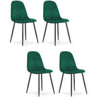 Chaise PIENZA velours vert foncé avec pieds en métal, pour salon, bureau, chambre à coucher, dimensions 45x88x51 cm, set de 4 pièces, charge jusqu'à 110 kg