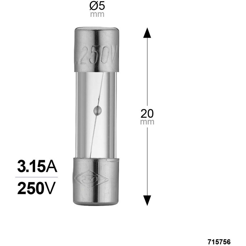 Fusible Eléctrico de Cristal 3.15A 250V 5x20 mm