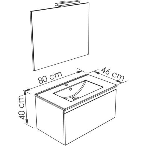 Allibert Ensemble Meuble de salle de bain 1 tiroir SINGLE éclairage LED et miroir - couleur chêne atlas - 80 x 40 x 46 cm