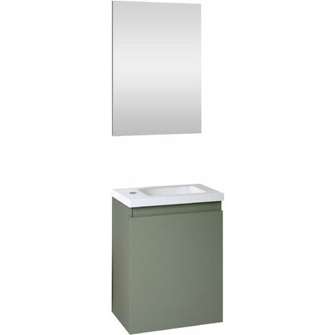 Ensemble meuble lave-mains avec miroir PORTO PACK - vert de gris - L40 x H51 x P25 cm