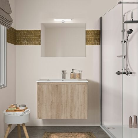 Allibert Meuble de salle de bain 2 portes BAZIL éclairage LED 6 W et miroir 80 x 58 x 46 cm - Couleur chêne