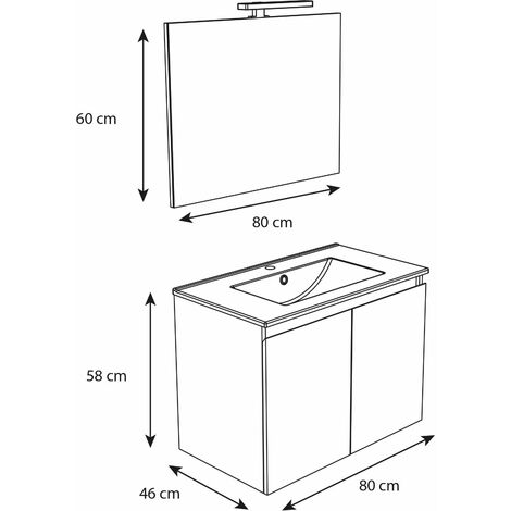 Allibert Meuble de salle de bain 2 portes BAZIL éclairage LED 6 W et miroir 80 x 58 x 46 cm - Couleur chêne