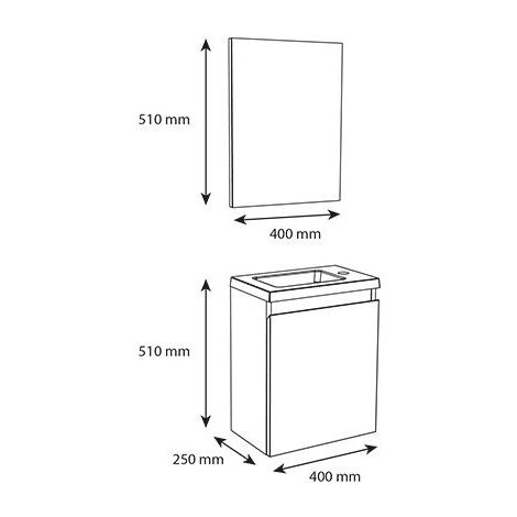 Allibert- Ensemble meuble lave-mains avec miroir PORTO PACK- noir brillant - L40 x H51 x P25 cm