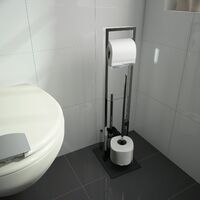Valet WC VERRY avec dérouleur papier WC, réserve papier et brosse WC chromé - Base en verre trempé - Chromé