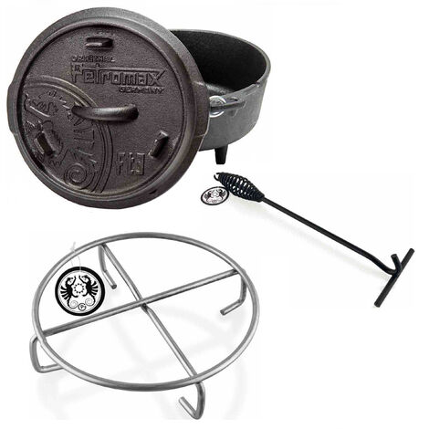 Petromax Feuertopf-Set ft3 mit Füßen 1,6 Liter Untersetzer und Deckelheber (1/5)