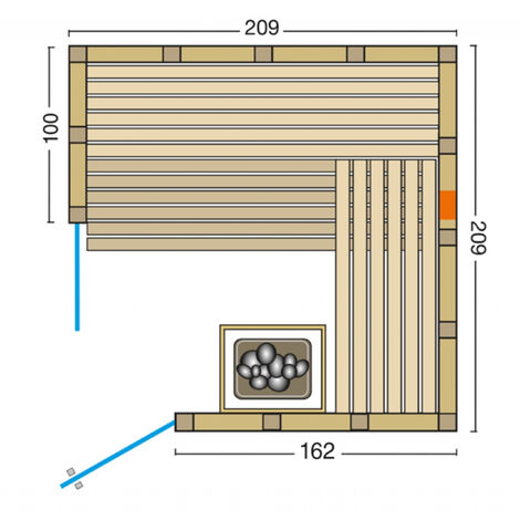 Infraworld Solido Complete 209 Ecke Sauna mit Infrarotstrahler 209x209x200 cm nordische Fichte Solido Complete 209 Ecke - links