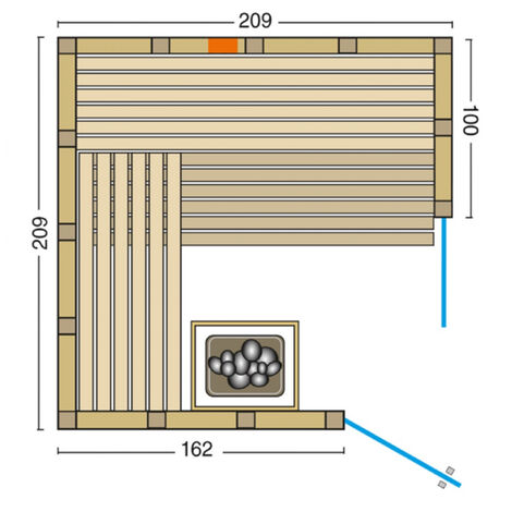 Infraworld Solido Complete 209 Ecke Sauna mit Infrarotstrahler 209x209x200 cm nordische Fichte Solido Complete 209 Ecke - rechts