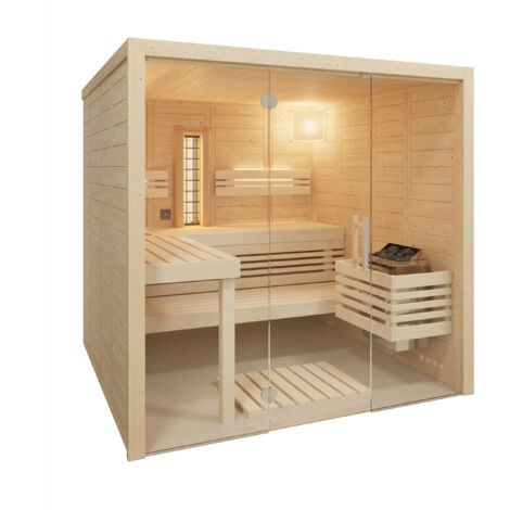 Infraworld Solido Glas Complete Massivholzsauna mit Infrarotstrahler 210x212x202cm
