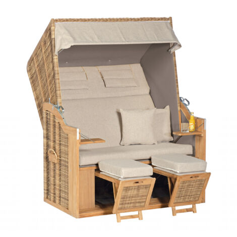 Sonnenpartner Strandkorb Rustikal 34 Z Teak XL Stoff Nr. 1238, 2-Sitzer XL, Halbliegemodell, PE-Kuns (1/5)
