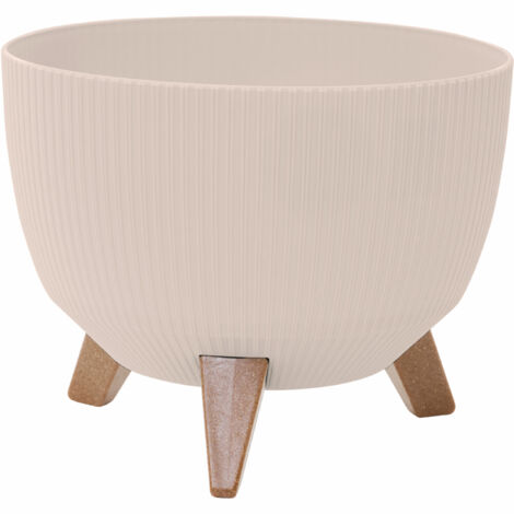 Pflanzgefäße OSLO STRIPE creme Streifenoptik, 29 x 23 cm Kunststoff/Holzfasern auf Füßen mit Einsatz (1/5)