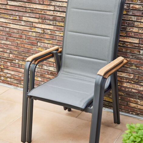 Tesoro High Back Stapelsessel Alu, Textil, Teak FSC 100%