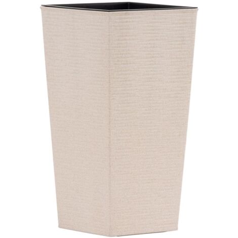 Pflanzgefäße NIZZA GROOVE creme Rillenoptik, 35 x 35 x 68 cm Kunststoffgefäß mit Holzfaseranteil und Einsatz (1/4)