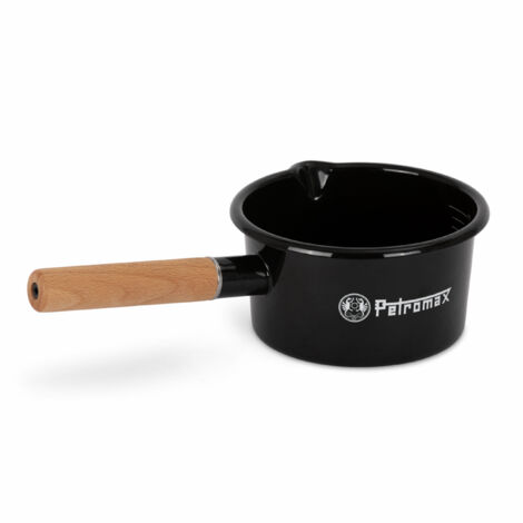 Petromax Emaille Stieltopf schwarz 1 Liter mit Holzgriff für Feuerstellen & Herd (1/5)