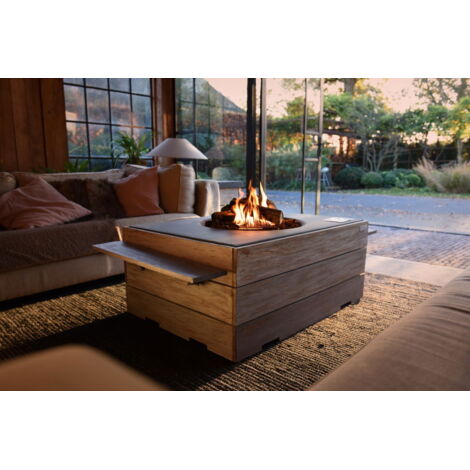 Happy Cocooning Mania Nice&Nasty Feuertisch Rechteckig Teakholz Grau 19,5 kW