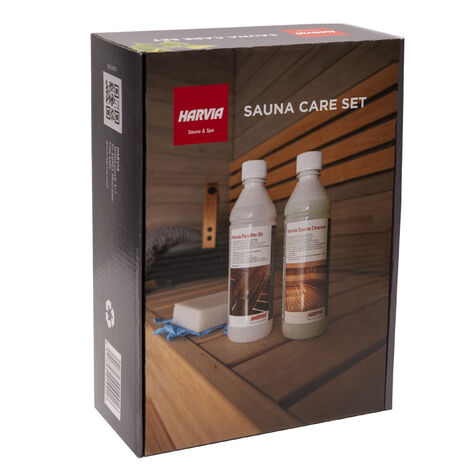 Harvia Sauna Care Set Sauna Reinigungsset Paraffinöl, Saunareiniger, Schwamm, Handschuhe