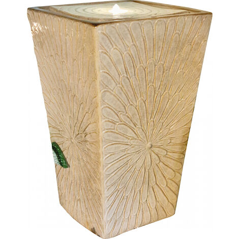 Granimex Embudo beige Keramik-Wasserwürfel mit Pumpe LED-Beleuchtung Brunnen 35x35x56 cm
