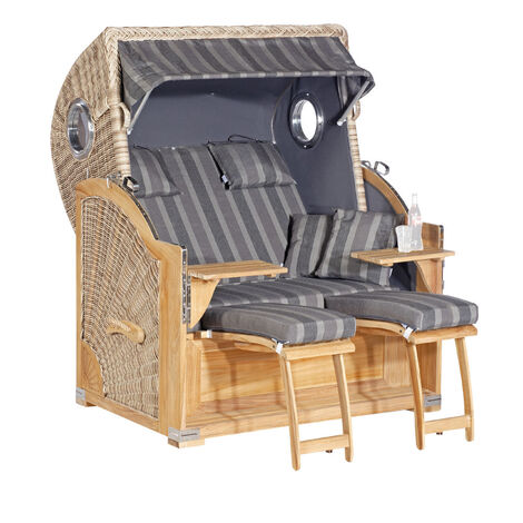 SunnySmart Garten-Strandkorb Rustikal 500 PLUS TEAK COMFORT 3/4-Liegemodell 2-Sitzer XL antikweiß/an (1/5)