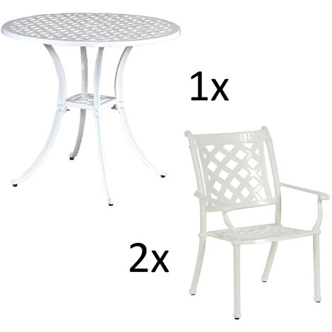 Inko 3-teilige Sitzgruppe Aluminium Guss weiß Tisch Ø 80 cm mit 2 Sesseln Tisch Ø80 cm mit 2x Sessel Duke (1/5)