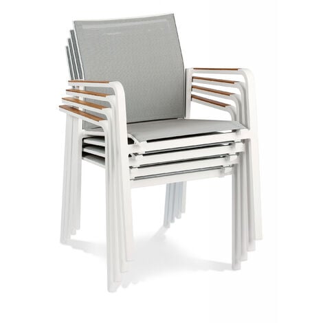 Best Freizeitmöbel Sitzgruppe Paros 5-teilig Tisch + 4 Stapelsessel 160 x  90 cm weiss/Teak