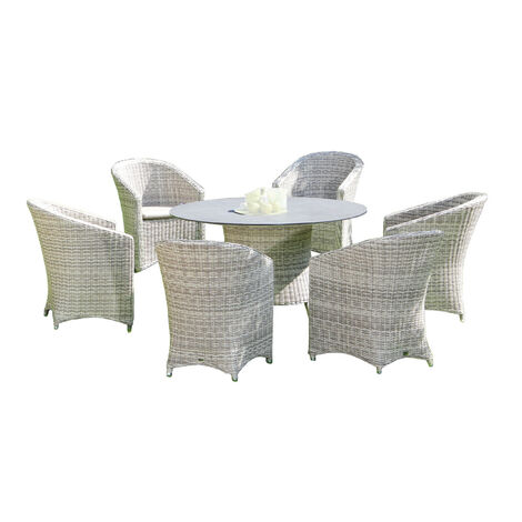 Sonnenpartner 7-teilige Sitzgruppe Solana & Base-Polyrattan Ø 134 cm Polyrattan white-coral HPL Gart (1/5)