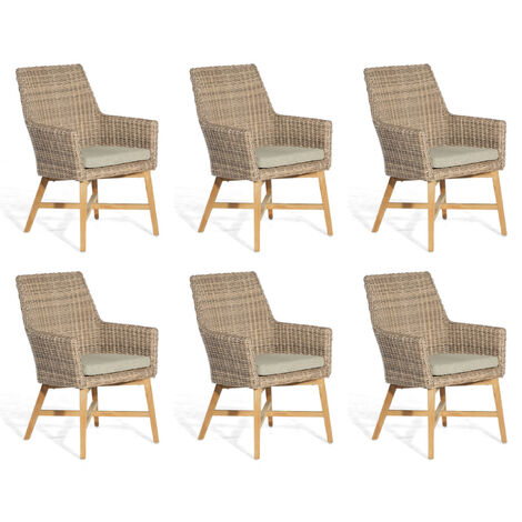 Sonnenpartner 6er-Set Garten-Sessel Helios Aluminium/Teakholz mit Polyrattan rustic-stream Gartenstu (1/5)