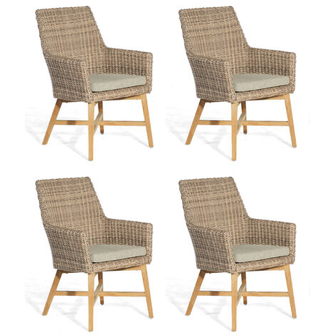 Sonnenpartner 4er-Set Garten-Sessel Helios Aluminium/Teakholz mit Polyrattan rustic-stream Gartenstu (1/5)