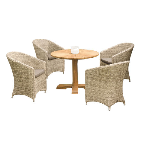Sonnenpartner 5-teilige Sitzgruppe Solana & Solis Ø 100 cm Polyrattan white-coral Teakholz Gartenstu (1/5)