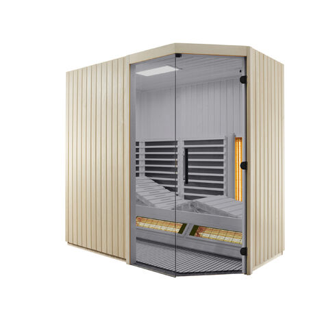 Infraworld Infrarotkabine TrioSol Sera mit Grauglas aus Tanne 214x128x203cm Eckeinstieg links