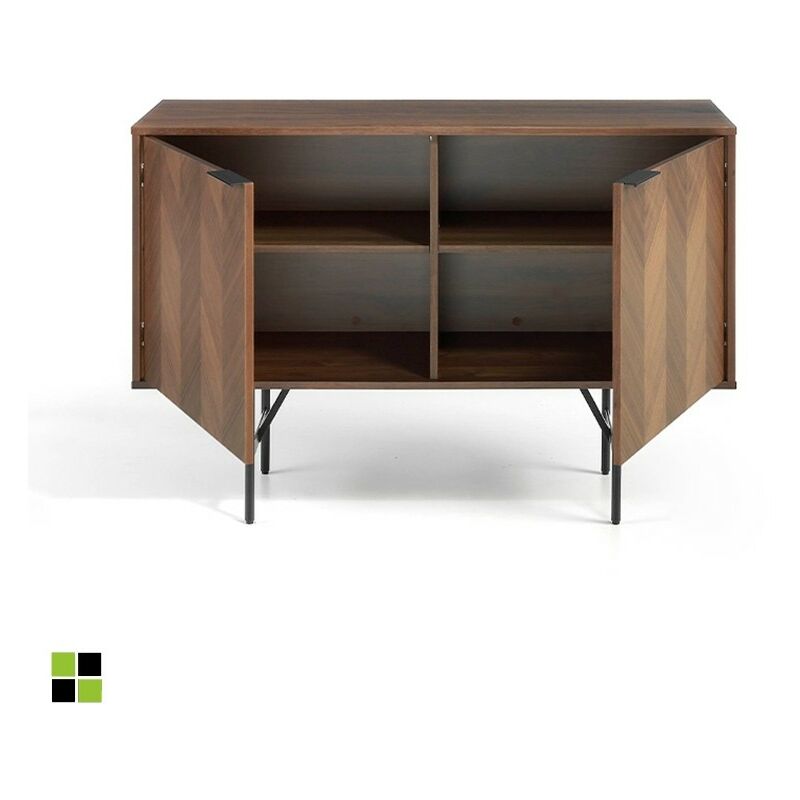 Mueble aparador de salón JELANI. 128,4x91,5x33,8 cm. Diseño nórdico moderno  color blanco y roble.