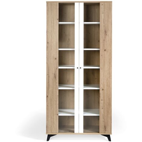 MOMMA HOME VITRINA ALTA ROBLE Y BLANCO POLAR SALÓN 90X35X193 CM