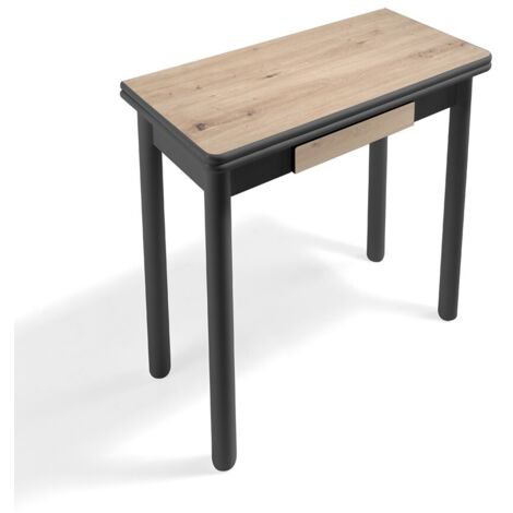 MOMMA HOME MESA DE COCINA DE MADERA - MODELO POMPEYA BLACK- MEDIDAS 80 X 40/80 X 78 CM (1/5)