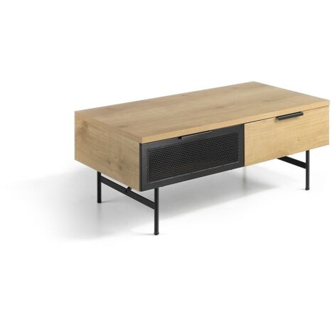 MOMMA HOME Mesa de Centro - Modelo Bradley - Color Roble/Negro - Material MDF/Metal - Medidas 110 x 60 x 43 cm (1/5)