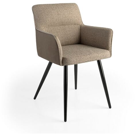 MOMMA HOME Set de 2 sillas de Comedor marrón en Tela Jaspeada, con reposabrazos, Estructura en Negro - 59 x 57 x 83H cm (1/5)