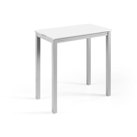MOMMA HOME Mesa de Cocina Extensible Blanca - Modelo Londres - Material Cristal Templado/Metal - Medidas 95 x 55/95 x 95 cm  Medidas: 98 cm