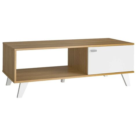 MOMMA HOME Mesa Centro con Cajón, Mesita de Salón o Comedor, Modelo QUIATUR, Acabado en Roble y Blanco: 100 x 50 x 42 cm (1/5)