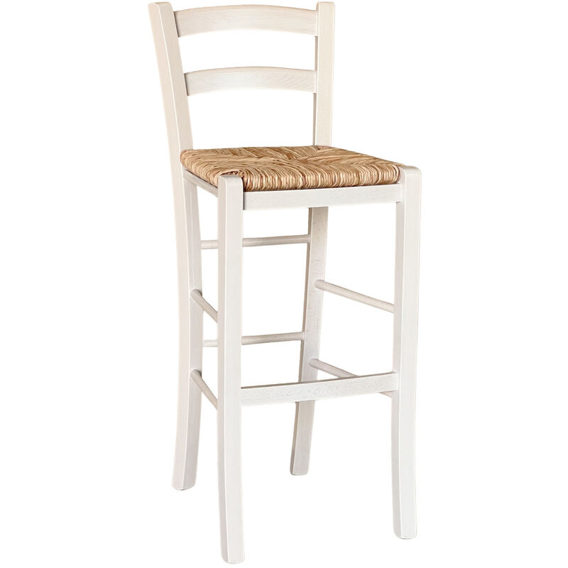 Sgabello Alto in Legno Bianco 73 cm Stile Rustico per Casa e Bar